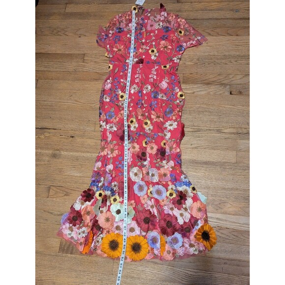 DALIA MACPHEE Lace Embroidered 3D Pink Floral Appliqué Maxi Dress Gown D2020 Med - Picture 4 of 15